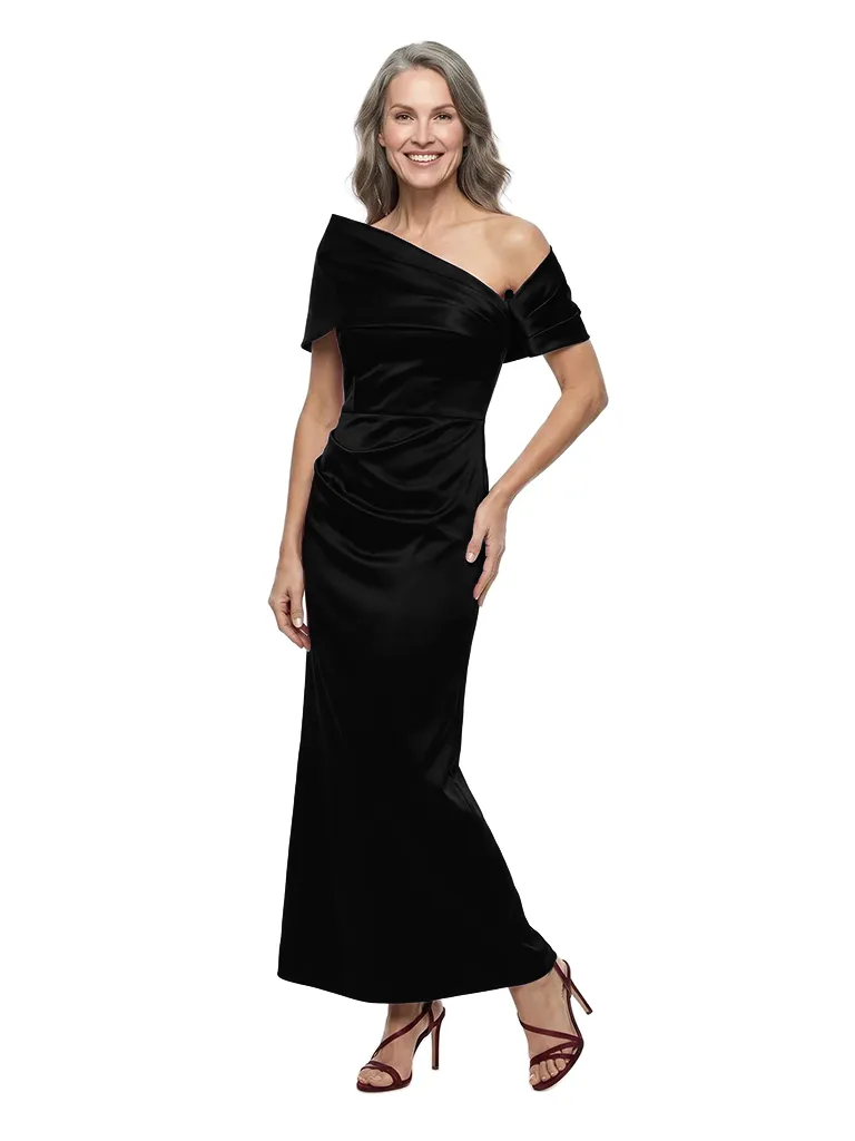ChicSew Cape Sleeves Ruched Satin Ankle-Length Sheath Mother of the Bride Dress sold by ChicSew product image thumbnail 4