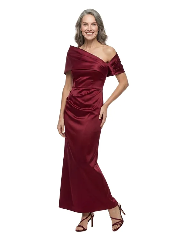 ChicSew Cape Sleeves Ruched Satin Ankle-Length Sheath Mother of the Bride Dress made by ChicSew