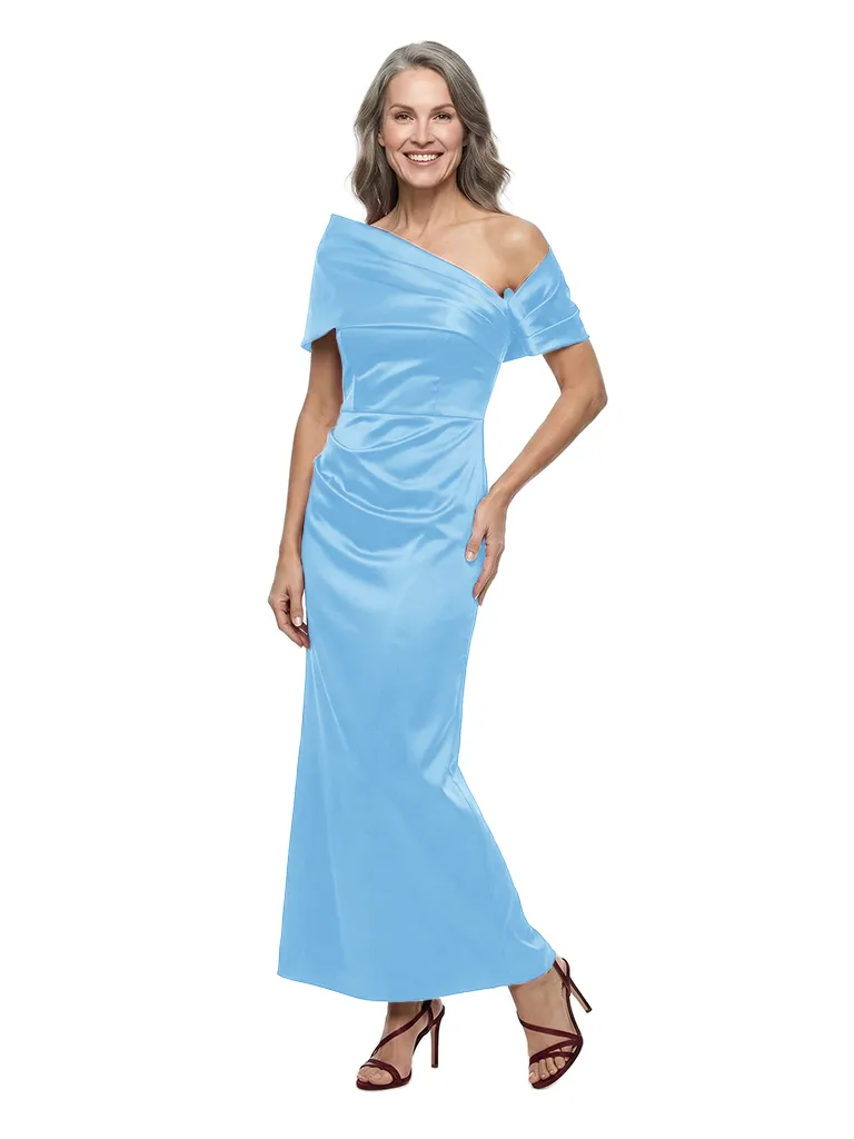 ChicSew Cape Sleeves Ruched Satin Ankle-Length Sheath Mother of the Bride Dress sold by ChicSew product image thumbnail 5