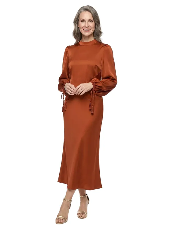 ChicSew Fancy High Neck Mother Of The Bride Dresses Long Sleeve Satin Sheath Evening Gown made by ChicSew