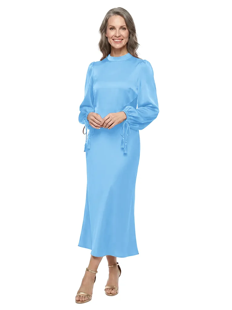 ChicSew Fancy High Neck Mother Of The Bride Dresses Long Sleeve Satin Sheath Evening Gown sold by ChicSew product image thumbnail 5