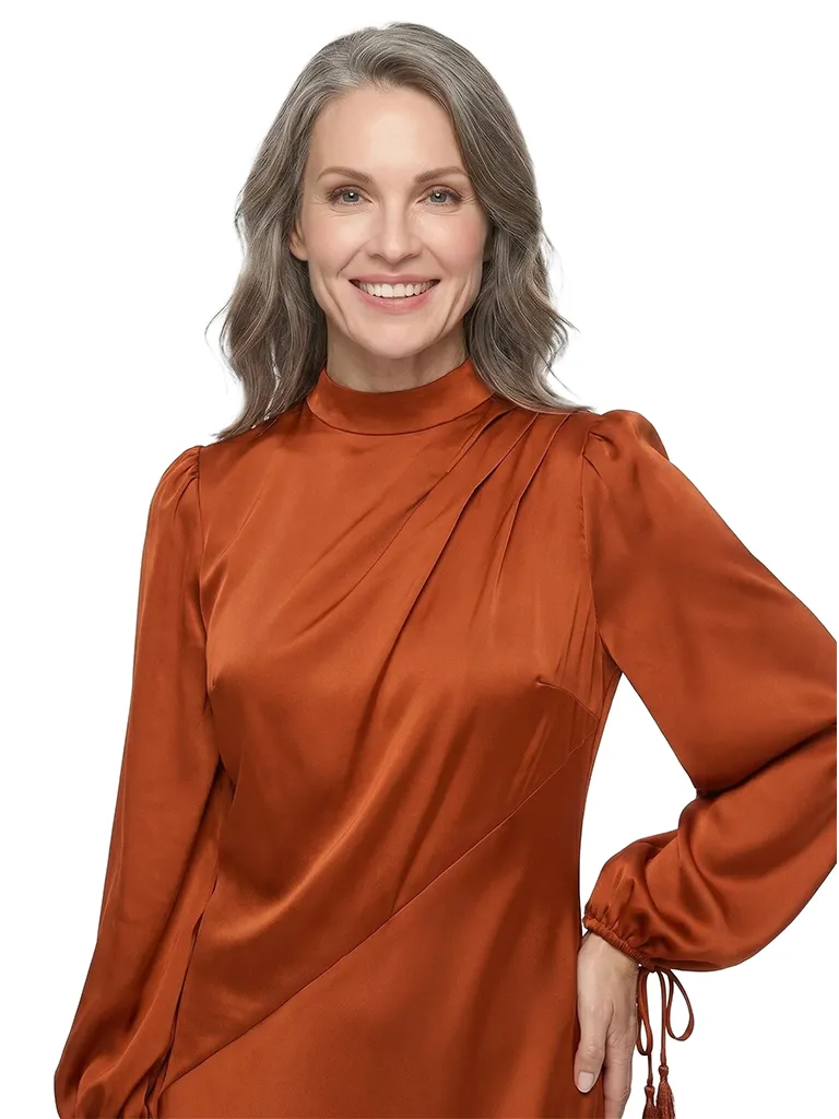 ChicSew Fancy High Neck Mother Of The Bride Dresses Long Sleeve Satin Sheath Evening Gown sold by ChicSew product image thumbnail 2
