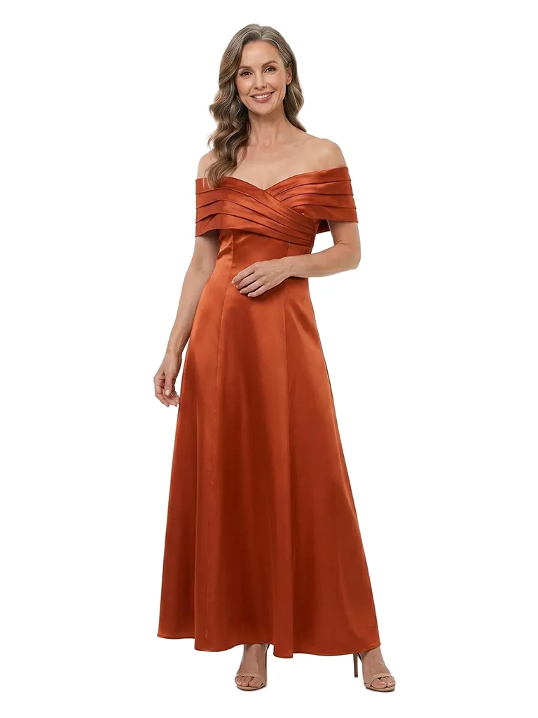 ChicSew Off The Shoulder Satin Ankle Length A-Line Mother of the Bride Dress sold by ChicSew