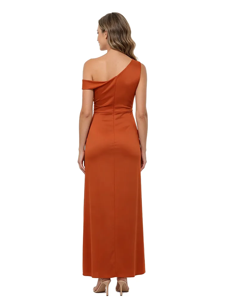 ChicSew Asymmetrical Neck Ruched Satin Ankle Length Sheath Mother of the Bride Dress sold by ChicSew product image thumbnail 3