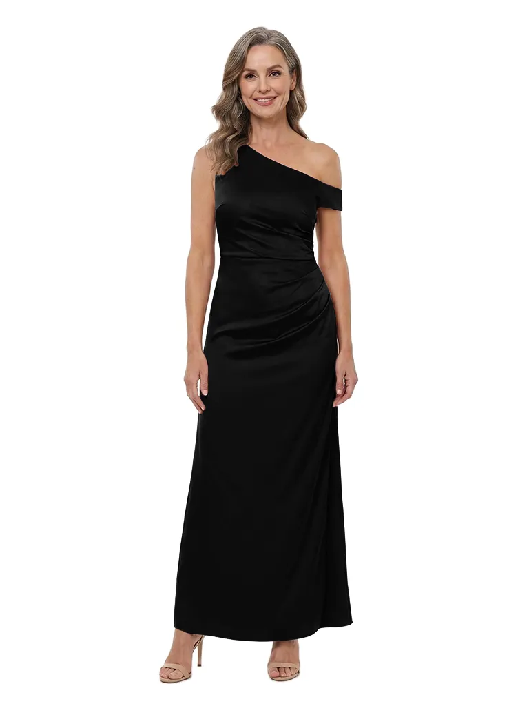 ChicSew Asymmetrical Neck Ruched Satin Ankle Length Sheath Mother of the Bride Dress sold by ChicSew product image thumbnail 4