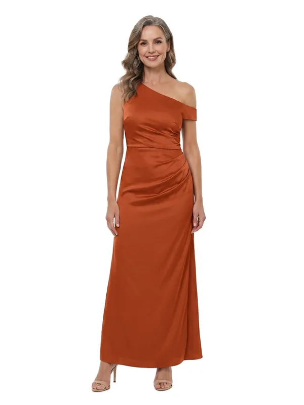 ChicSew Asymmetrical Neck Ruched Satin Ankle Length Sheath Mother of the Bride Dress made by ChicSew