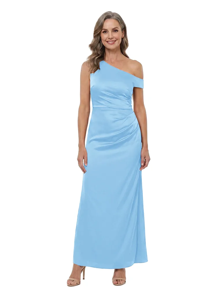 ChicSew Asymmetrical Neck Ruched Satin Ankle Length Sheath Mother of the Bride Dress sold by ChicSew product image thumbnail 5