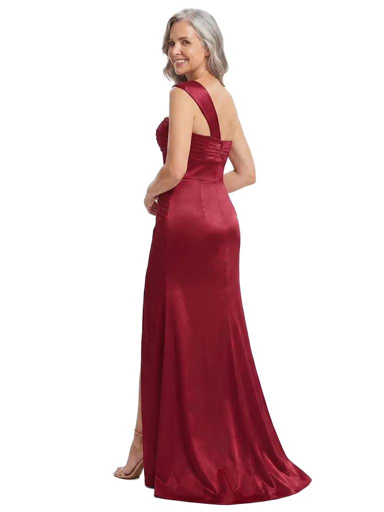ChicSew One Shoulder Boning Side Slit Ruched Satin Floor-Length Mermaid Mother of the Bride Dress sold by ChicSew product image thumbnail 3