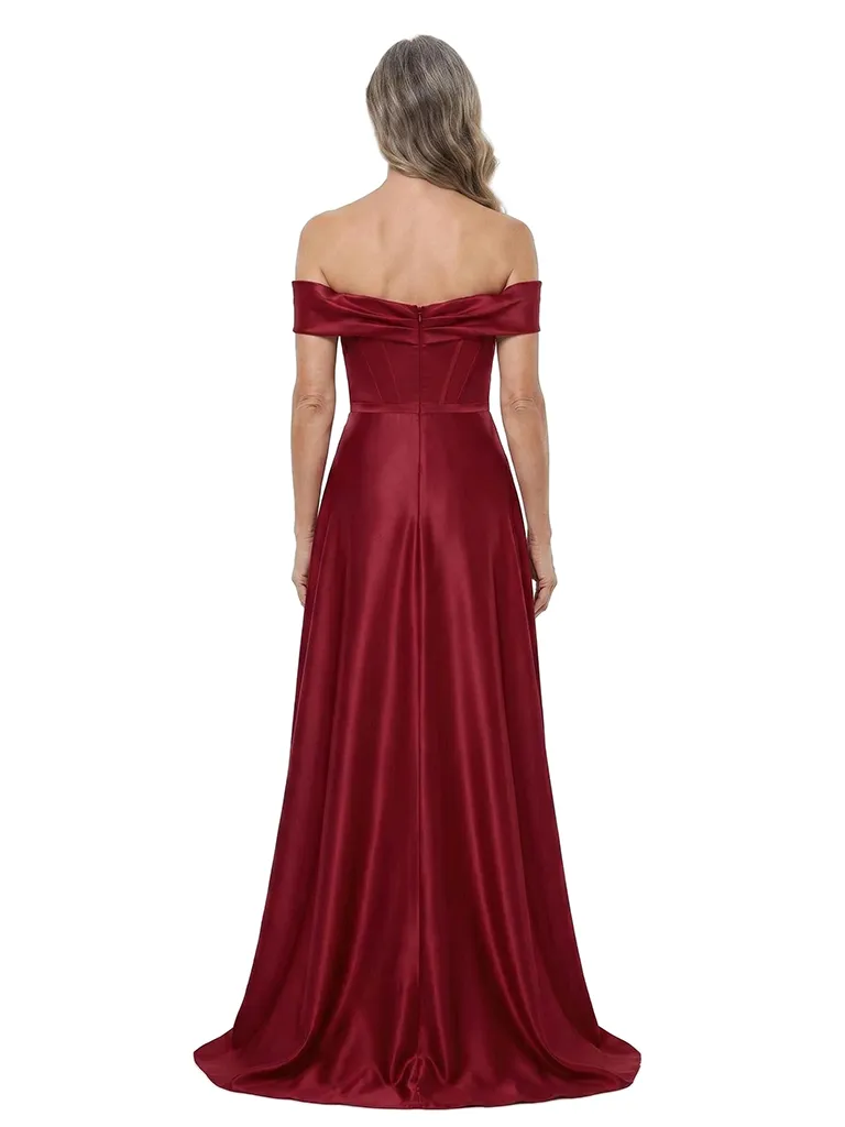 ChicSew Off Shoulder Sweetheart Side Slit Satin Floor-Length A-Line Mother of the Bride Dress sold by ChicSew product image thumbnail 3