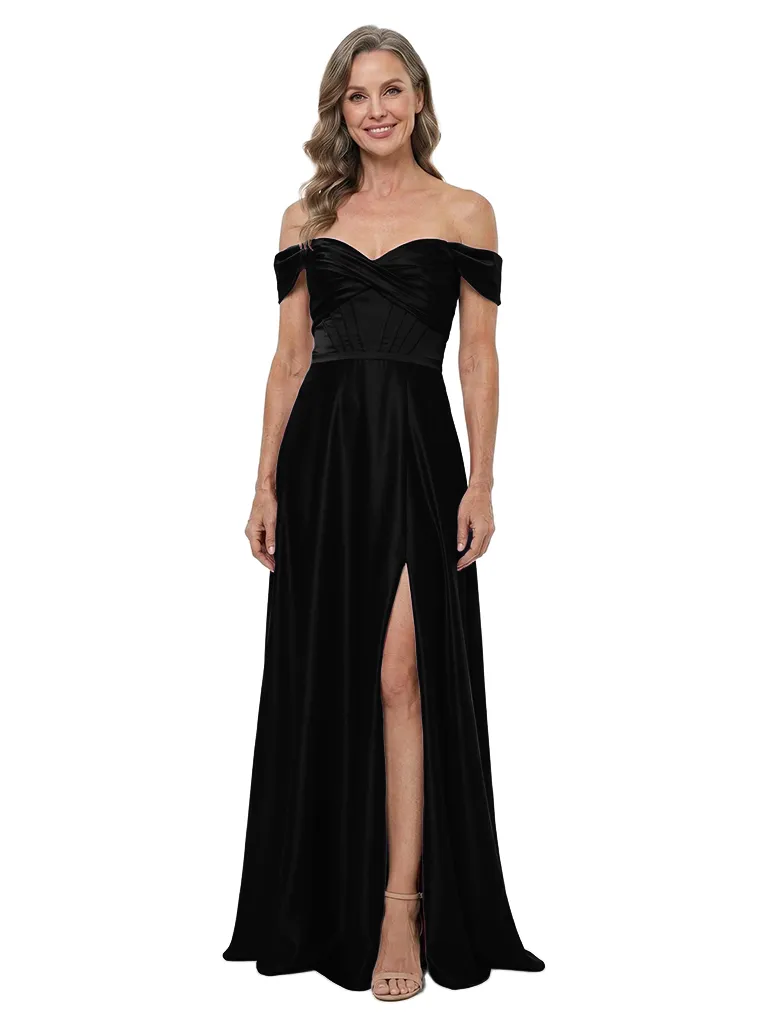 ChicSew Off Shoulder Sweetheart Side Slit Satin Floor-Length A-Line Mother of the Bride Dress sold by ChicSew product image thumbnail 4