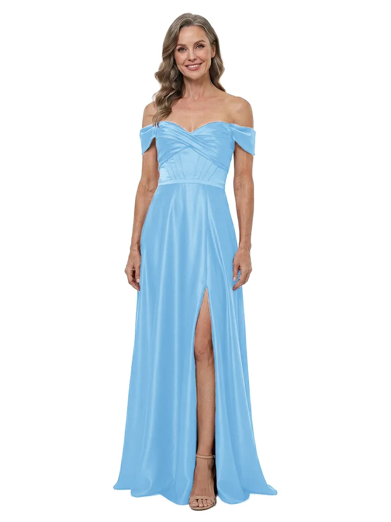 ChicSew Off Shoulder Sweetheart Side Slit Satin Floor-Length A-Line Mother of the Bride Dress sold by ChicSew product image thumbnail 5