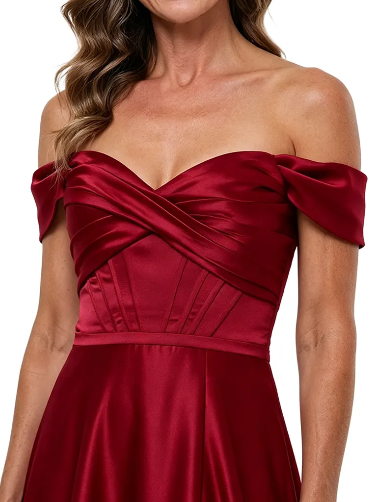 ChicSew Off Shoulder Sweetheart Side Slit Satin Floor-Length A-Line Mother of the Bride Dress sold by ChicSew product image thumbnail 2