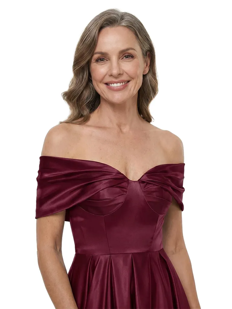 ChicSew Off The Shoulder Satin A-Line Mother of the Groom Dress sold by ChicSew product image thumbnail 2