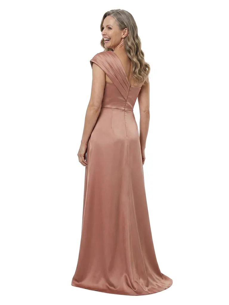 ChicSew One Shoulder Ruched Sheath Mother Of The Groom Dresses Satin Sleeveless Formal Gown sold by ChicSew product image thumbnail 3