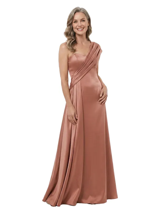 ChicSew One Shoulder Ruched Sheath Mother Of The Groom Dresses Satin Sleeveless Formal Gown made by ChicSew