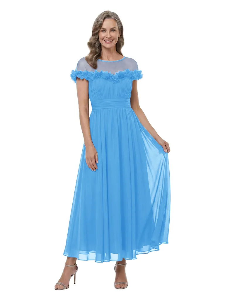 ChicSew Illusion 3D Floral Chiffon Tea‑Length Mother of the Bride Dress Short Sleeve Formal Party Gown sold by ChicSew product image thumbnail 5