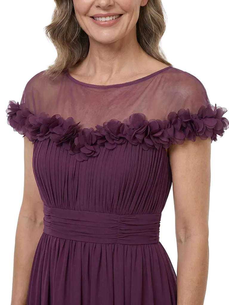 ChicSew Illusion 3D Floral Chiffon Tea‑Length Mother of the Bride Dress Short Sleeve Formal Party Gown sold by ChicSew product image thumbnail 2