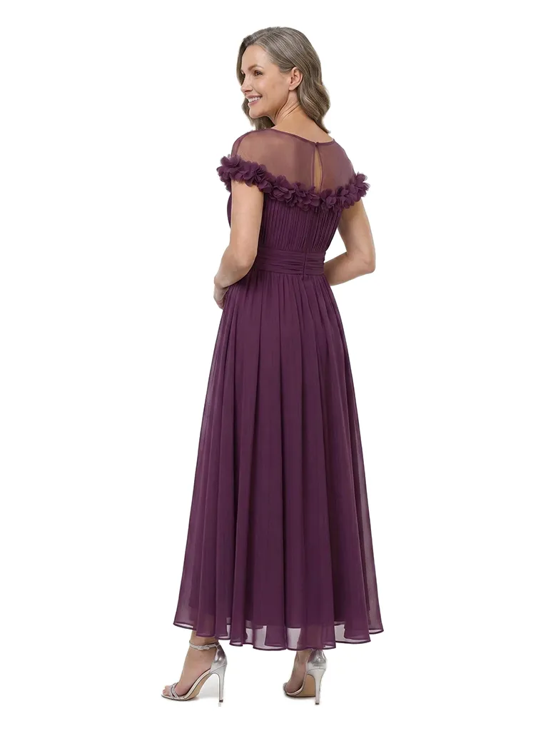 ChicSew Illusion 3D Floral Chiffon Tea‑Length Mother of the Bride Dress Short Sleeve Formal Party Gown sold by ChicSew product image thumbnail 3