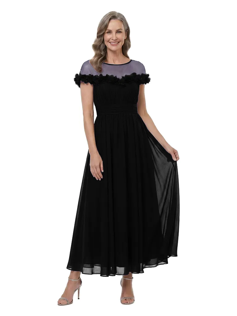 ChicSew Illusion 3D Floral Chiffon Tea‑Length Mother of the Bride Dress Short Sleeve Formal Party Gown sold by ChicSew product image thumbnail 4