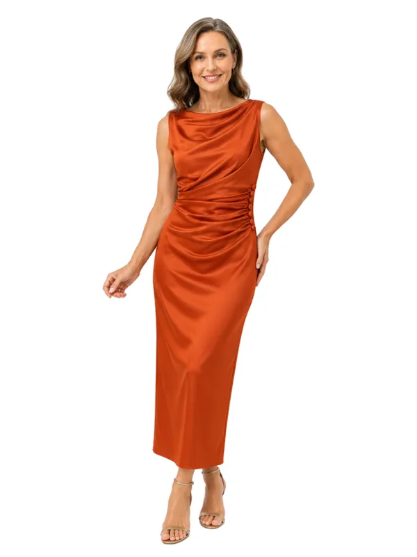 ChicSew Cowl Neck Satin Ankle-Length Mother Of The Bride Dresses Modern Ruched Button Detail made by ChicSew