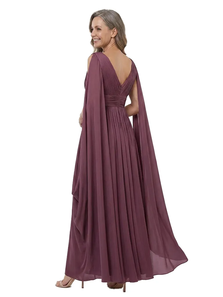 ChicSew V-Neck Cape Sleeves A‑Line Formal Chiffon Mother of the Groom Dress sold by ChicSew product image thumbnail 3