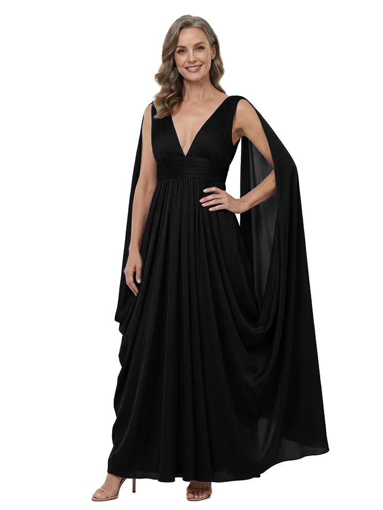 ChicSew V-Neck Cape Sleeves A‑Line Formal Chiffon Mother of the Groom Dress sold by ChicSew product image thumbnail 4