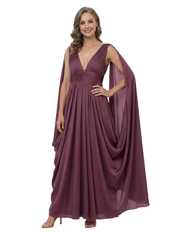 ChicSew V-Neck Cape Sleeves A‑Line Formal Chiffon Mother of the Groom Dress made by ChicSew