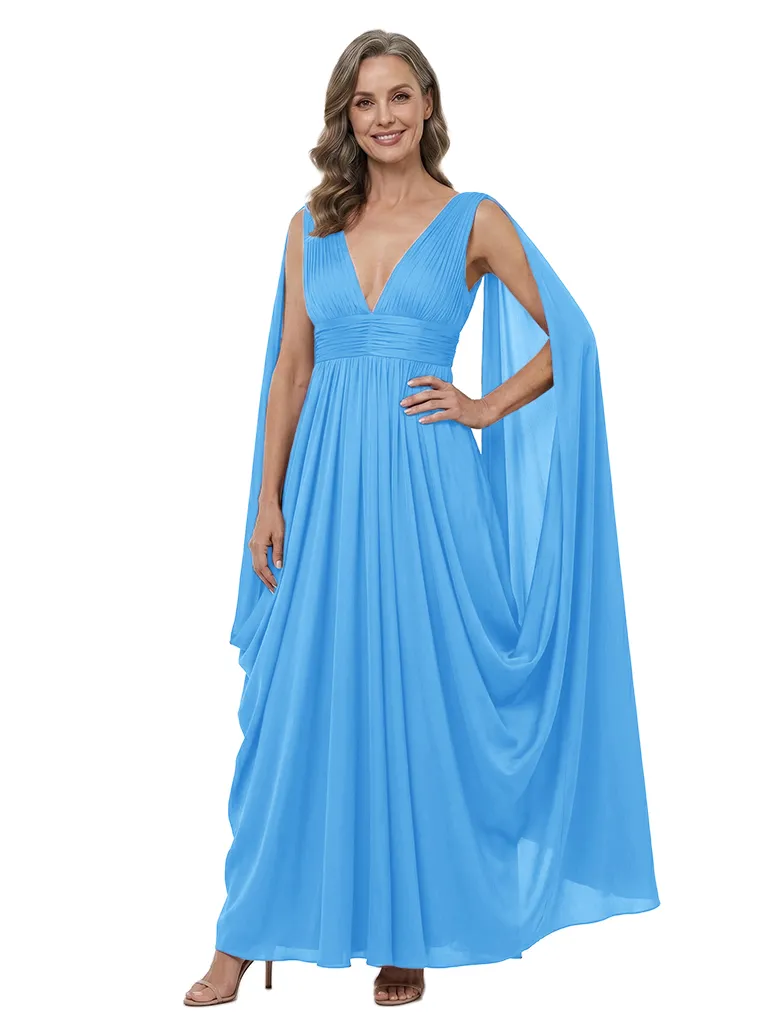 ChicSew V-Neck Cape Sleeves A‑Line Formal Chiffon Mother of the Groom Dress sold by ChicSew product image thumbnail 5