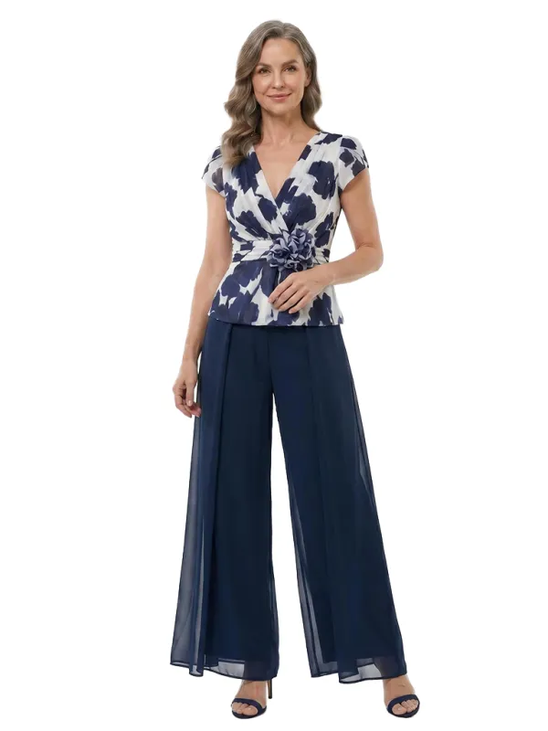 ChicSew Elegant Chiffon V-Neck Jumpsuit For Mother Of The Bride With Flower Detail made by ChicSew