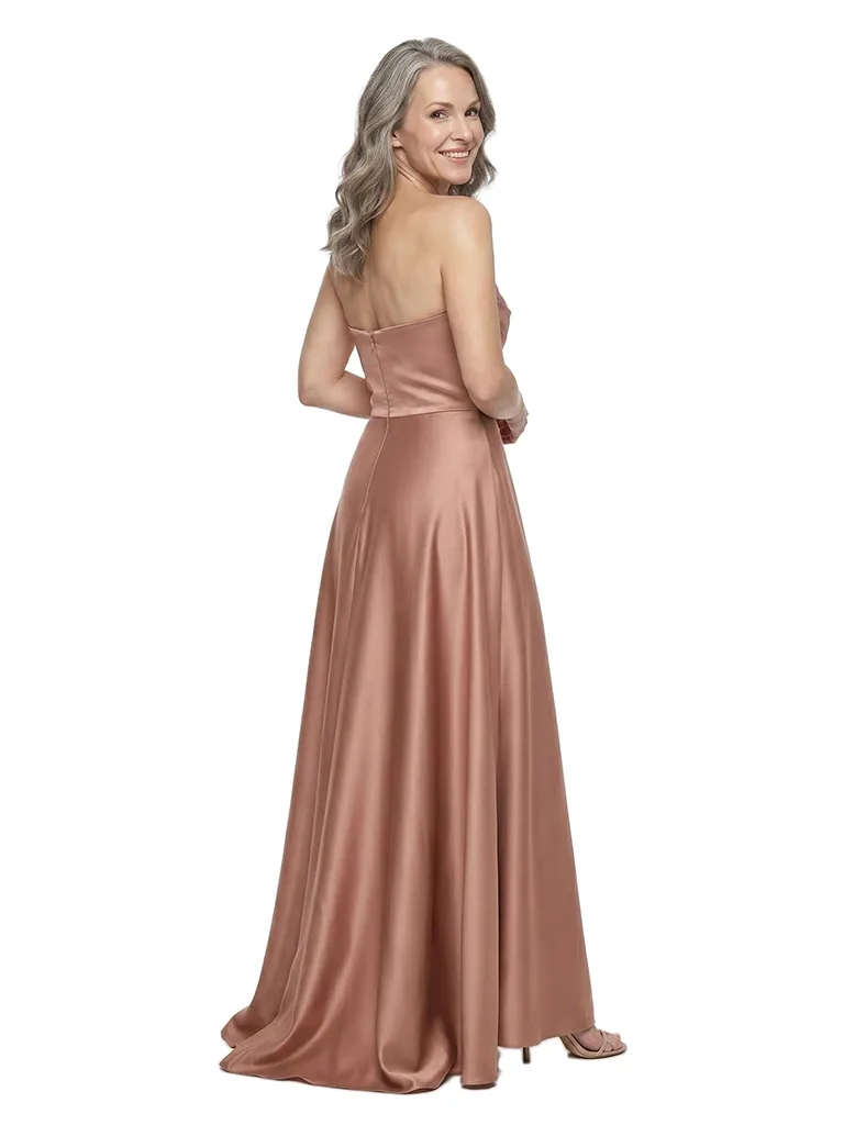 ChicSew Strapless Pleated A-Line Satin Floor-Length Mother of the Bride Dress sold by ChicSew product image thumbnail 3