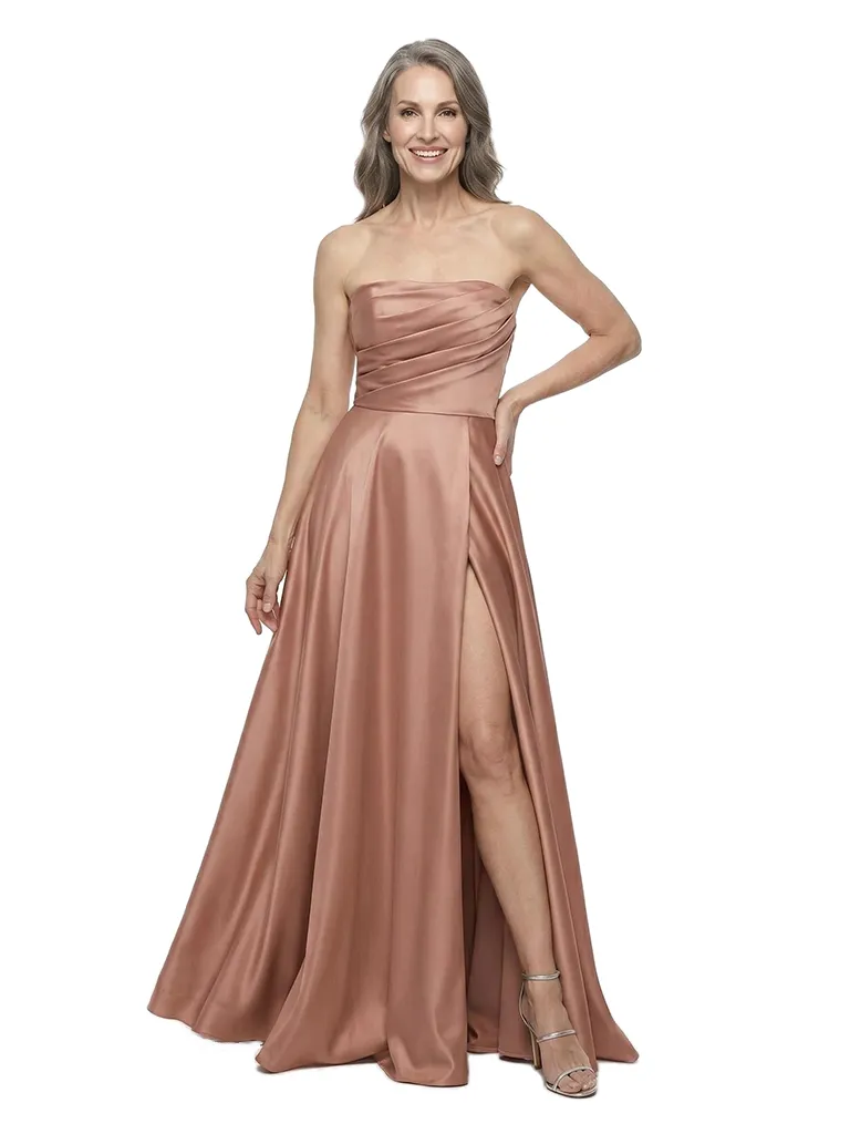ChicSew Strapless Pleated A-Line Satin Floor-Length Mother of the Bride Dress sold by ChicSew