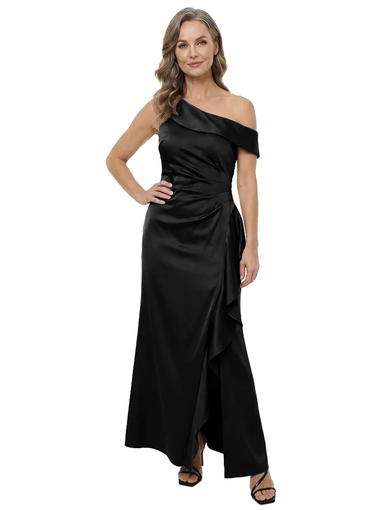 ChicSew Asymmetrical Straps Satin Ruched Mother Of The Bride Gowns Ruffle Side Slit Sheath Gown sold by ChicSew product image thumbnail 4
