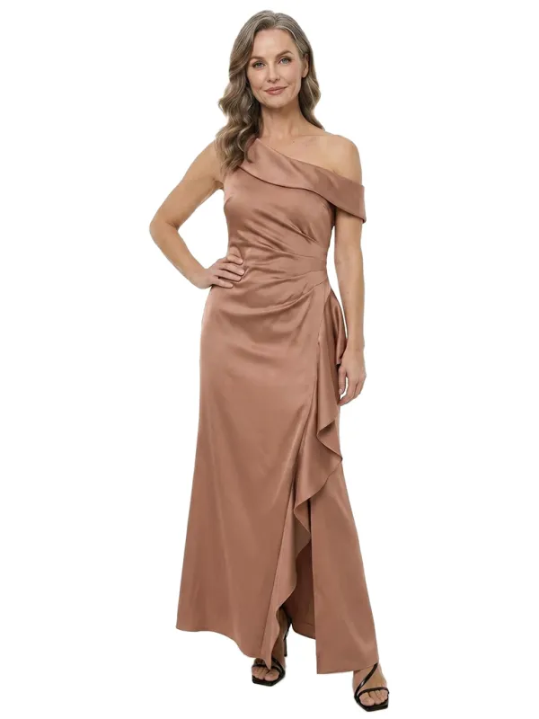ChicSew Asymmetrical Straps Satin Ruched Mother Of The Bride Gowns Ruffle Side Slit Sheath Gown made by ChicSew
