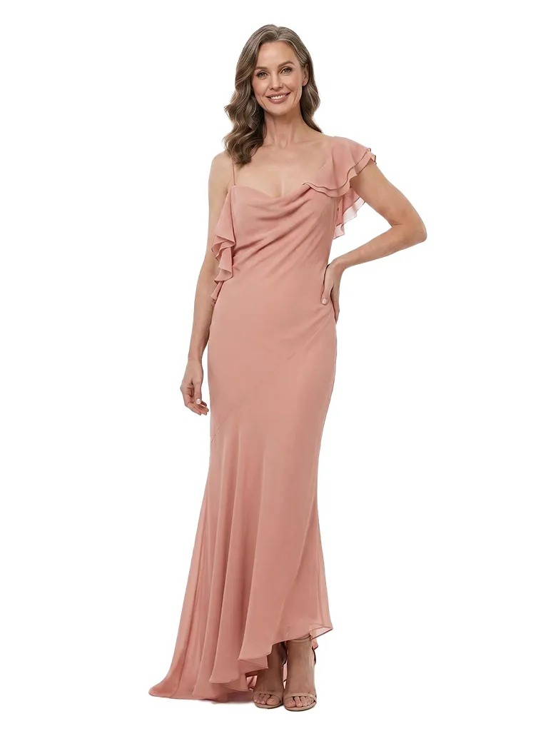 ChicSew Ruffled Chiffon Asymmetrical Straps Mother Of The Groom Dresses High Low Mermaid Silhouette sold by ChicSew