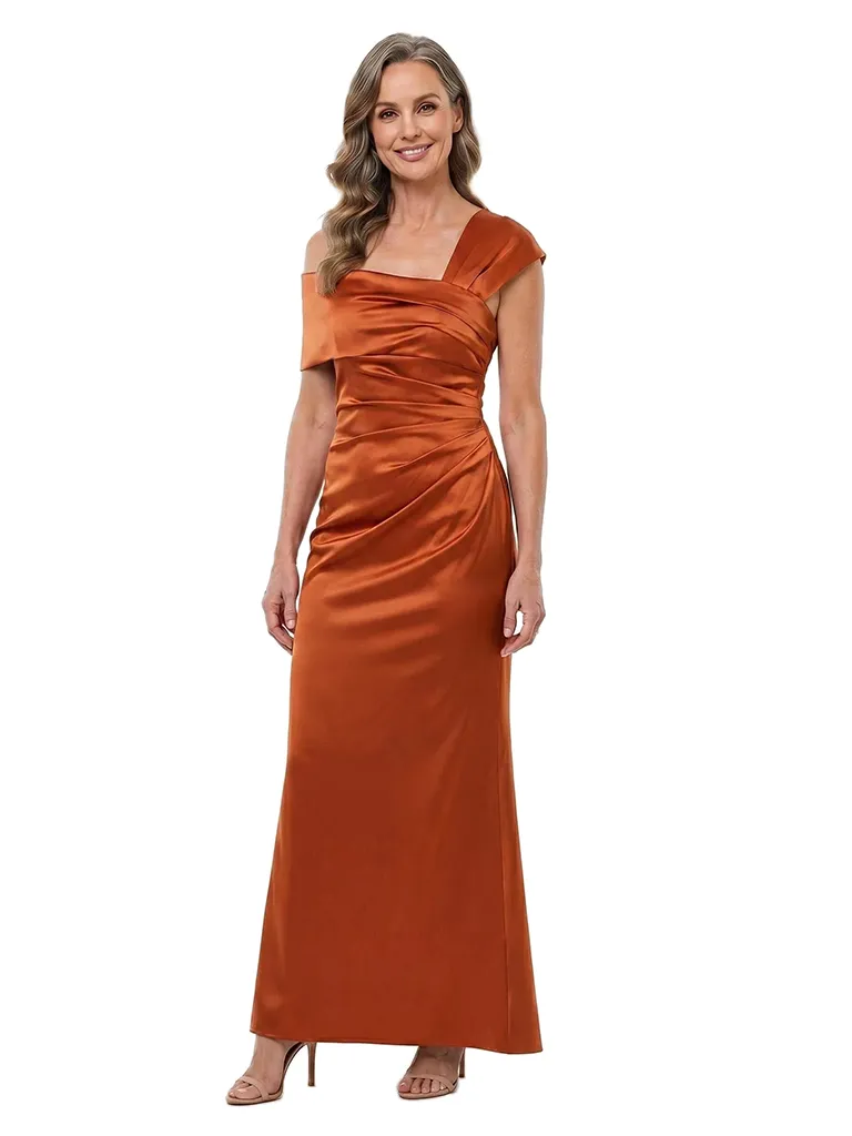 ChicSew Sophisticated Asymmetrical Straps Ruched Satin Sheath Mother Of The Bride Dress sold by ChicSew