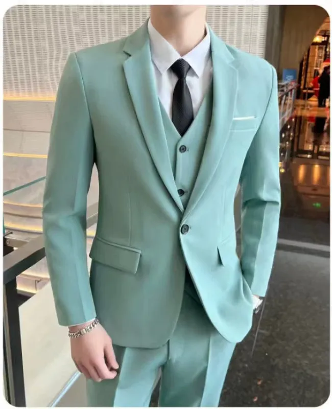 Green Classic 3 Piece Men's Suit with Regular Fit and Sophisticated Peak Lapel made by ChicSew