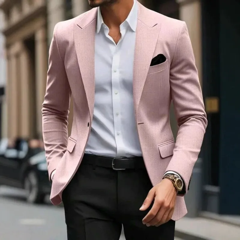 Pink Classic 1 Piece Men's Suit with Regular Fit and Sophisticated Peak Lapel made by ChicSew
