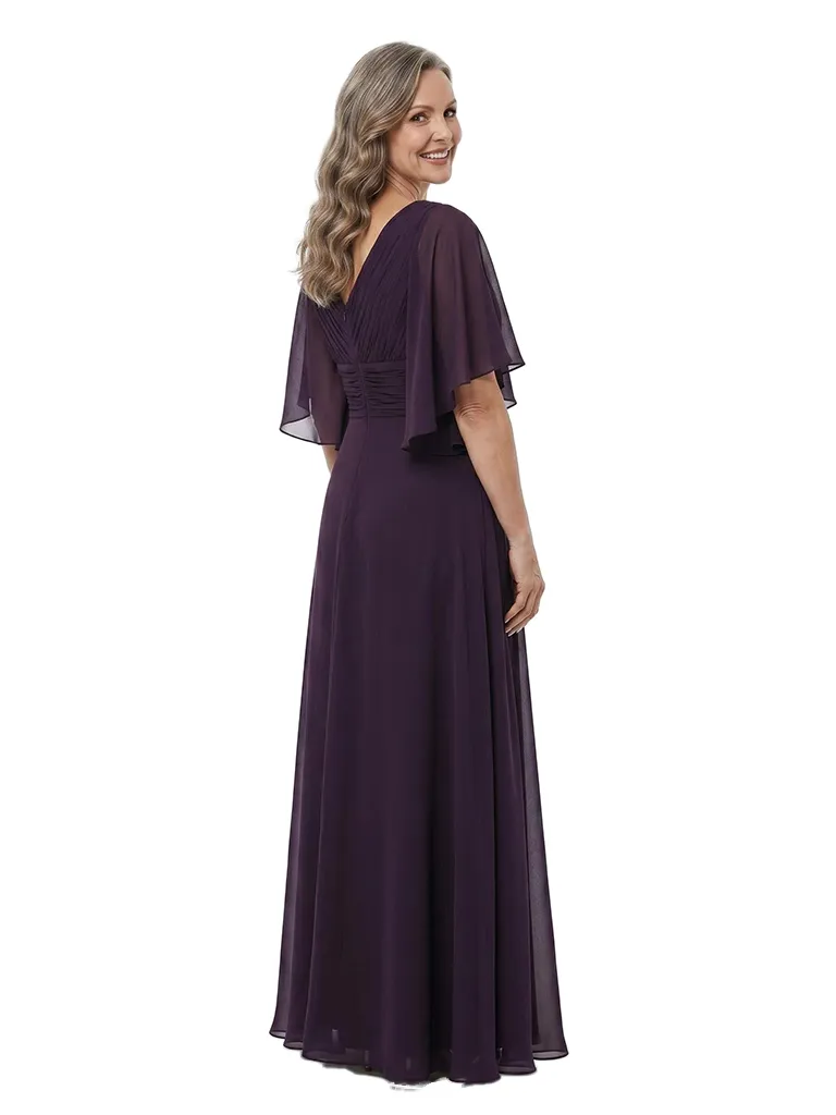 ChicSew V-Neck Flutter Sleeve Beaded Chiffon Floor Length A-Line Mother of the Bride Dress sold by ChicSew product image thumbnail 3