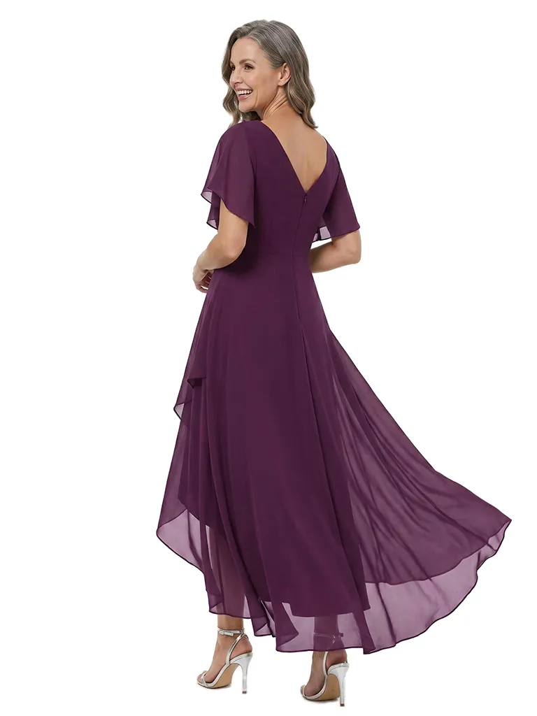 ChicSew V-Neck Flutter Sleeve Lace Applique Chiffon High-Low A-Line Mother of the Bride Dress sold by ChicSew product image thumbnail 3