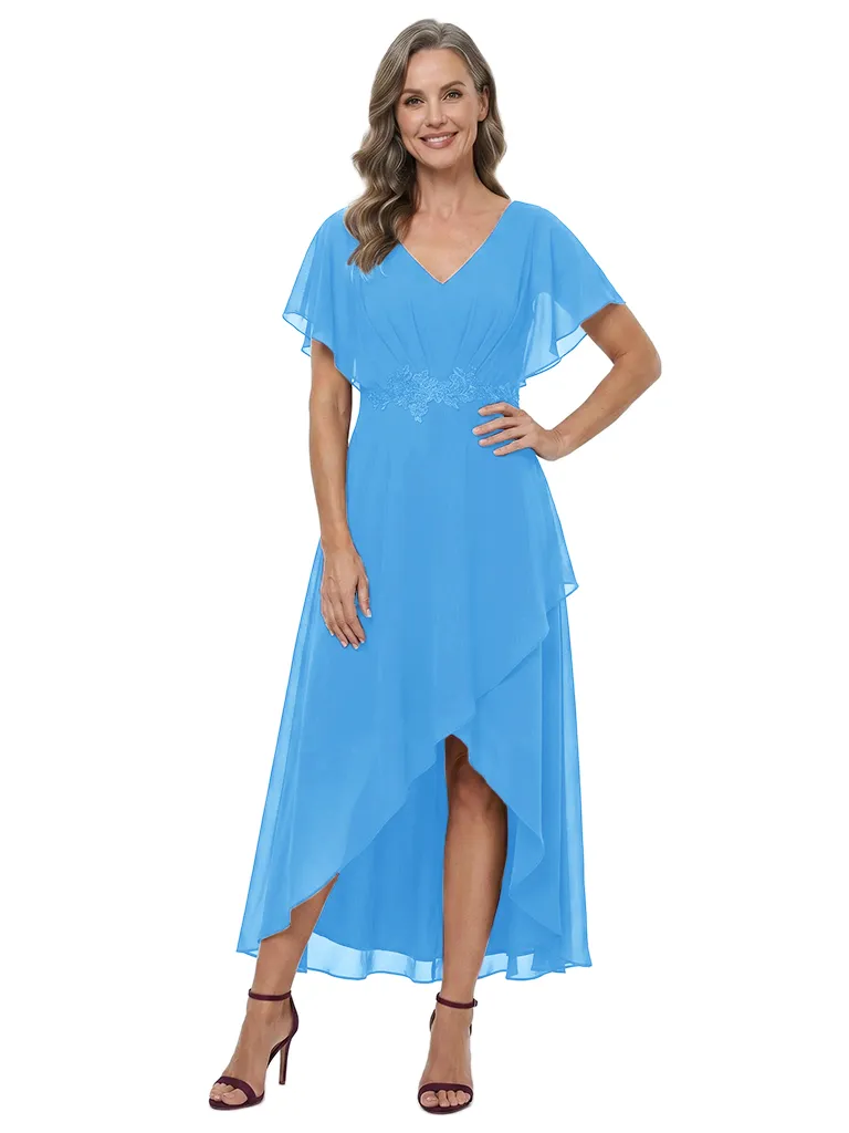 ChicSew V-Neck Flutter Sleeve Lace Applique Chiffon High-Low A-Line Mother of the Bride Dress sold by ChicSew product image thumbnail 5