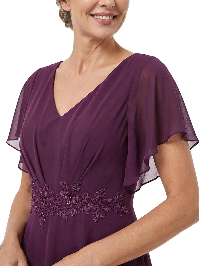 ChicSew V-Neck Flutter Sleeve Lace Applique Chiffon High-Low A-Line Mother of the Bride Dress sold by ChicSew product image thumbnail 2