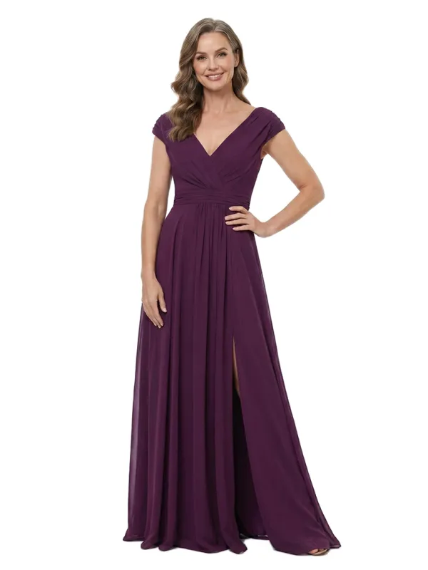 ChicSew V-Neck Cap Sleeve Chiffon A-Line Floor-Length Mother of the Bride Dress With Slit made by ChicSew
