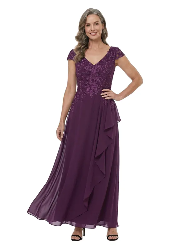 ChicSew V-Neck Cap Sleeve Ruffle Chiffon A-Line Mother of the Bride Dress made by ChicSew