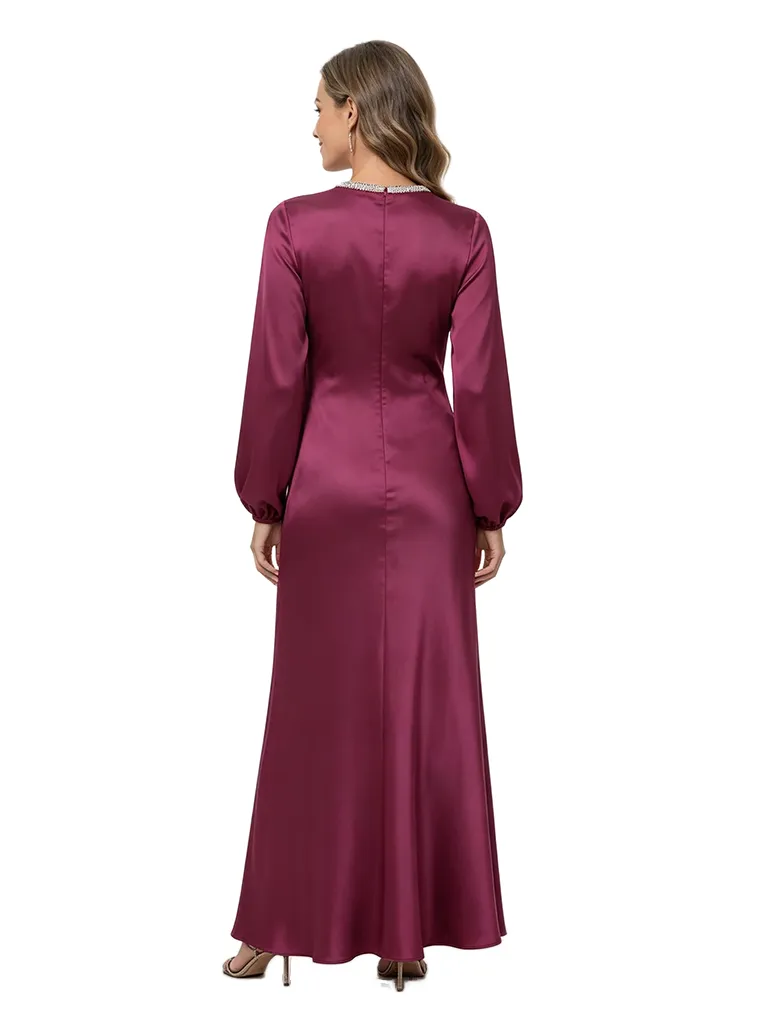 ChicSew Jewel Beaded Long Sleeve Satin Sheath Ankle-Length Mother of the Bride Dress sold by ChicSew product image thumbnail 3