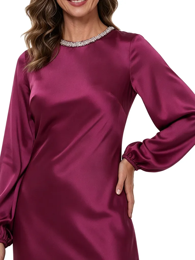 ChicSew Jewel Beaded Long Sleeve Satin Sheath Ankle-Length Mother of the Bride Dress sold by ChicSew product image thumbnail 2