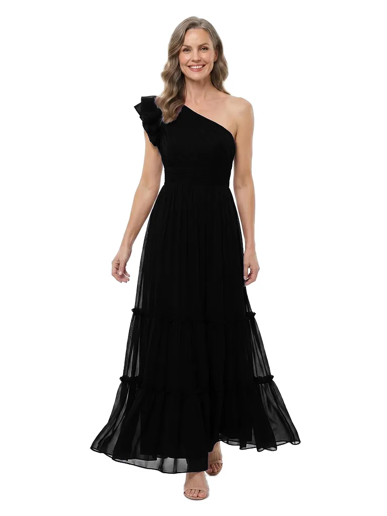 ChicSew One Shoulder Ruffle Chiffon Tiered A-Line Long Mother of the Bride Dress sold by ChicSew product image thumbnail 4