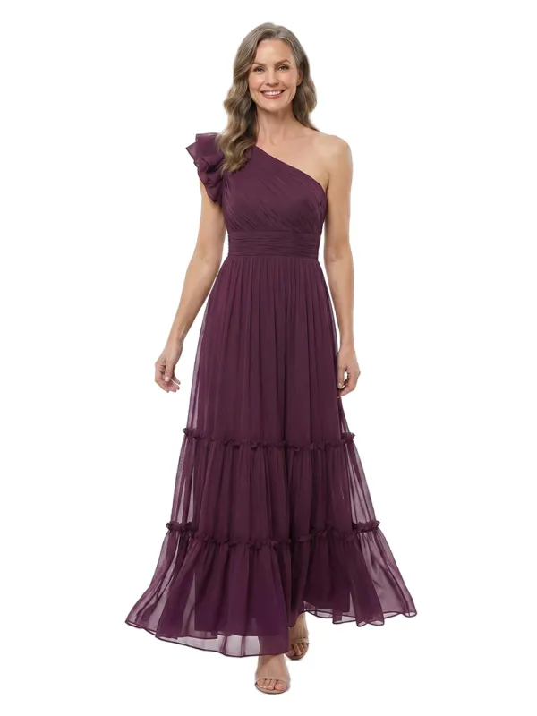 ChicSew One Shoulder Ruffle Chiffon Tiered A-Line Long Mother of the Bride Dress made by ChicSew
