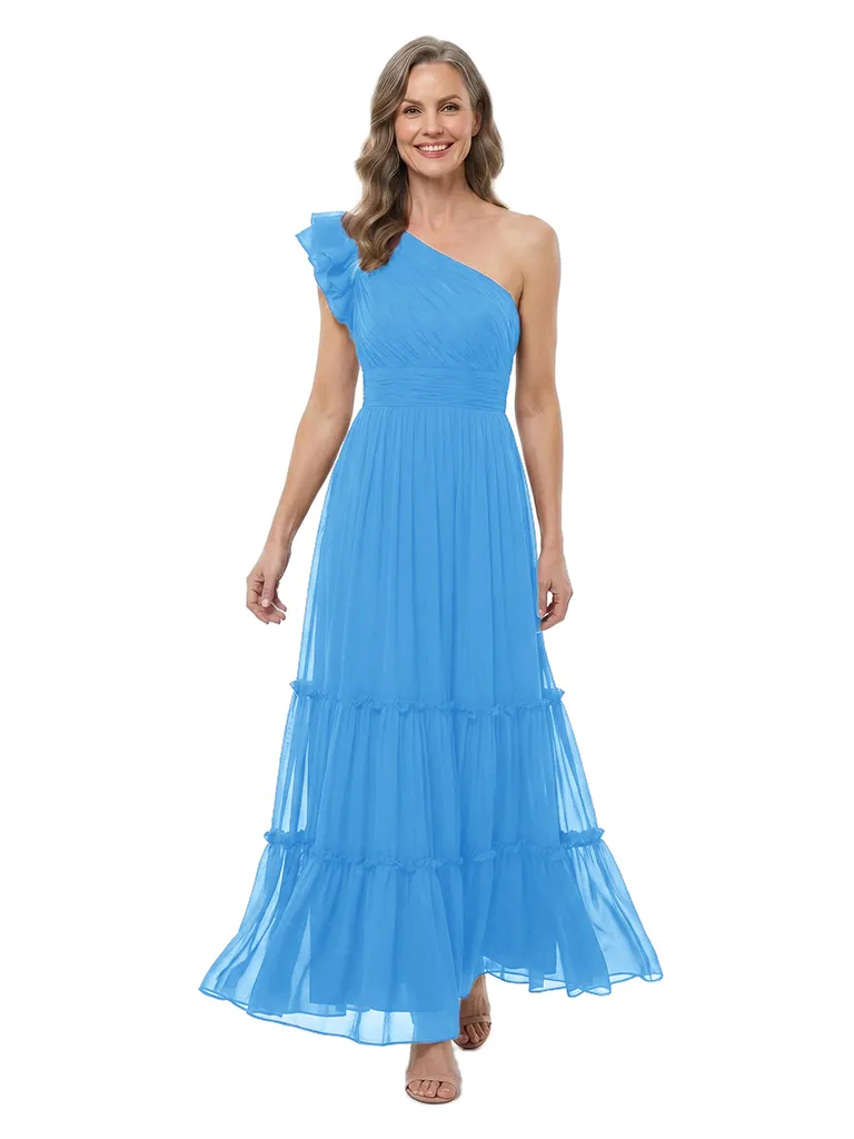 ChicSew One Shoulder Ruffle Chiffon Tiered A-Line Long Mother of the Bride Dress sold by ChicSew product image thumbnail 5