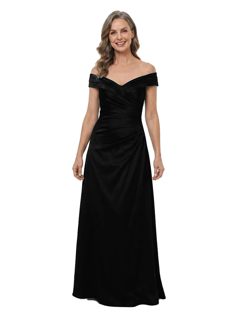 ChicSew Off The Shoulder Floor-Length Ruched A-Line Satin Mother Of The Groom Dresses Classic Fit sold by ChicSew product image thumbnail 4
