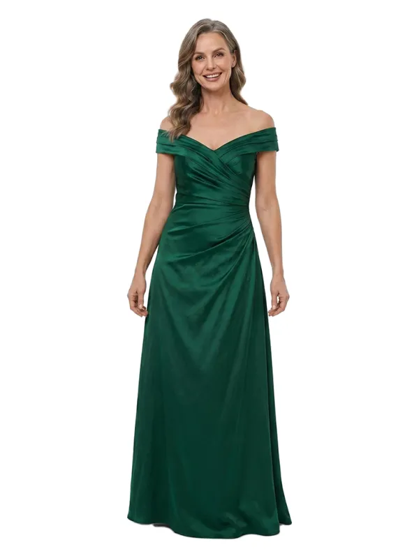 ChicSew Off The Shoulder Floor-Length Ruched A-Line Satin Mother Of The Groom Dresses Classic Fit made by ChicSew